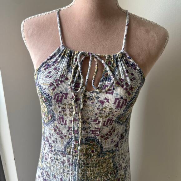 RAGA Boho Halter Maxi Dress Crinkle Viscose Festival Bohemian Medallion Hippie M - Picture 2 of 6